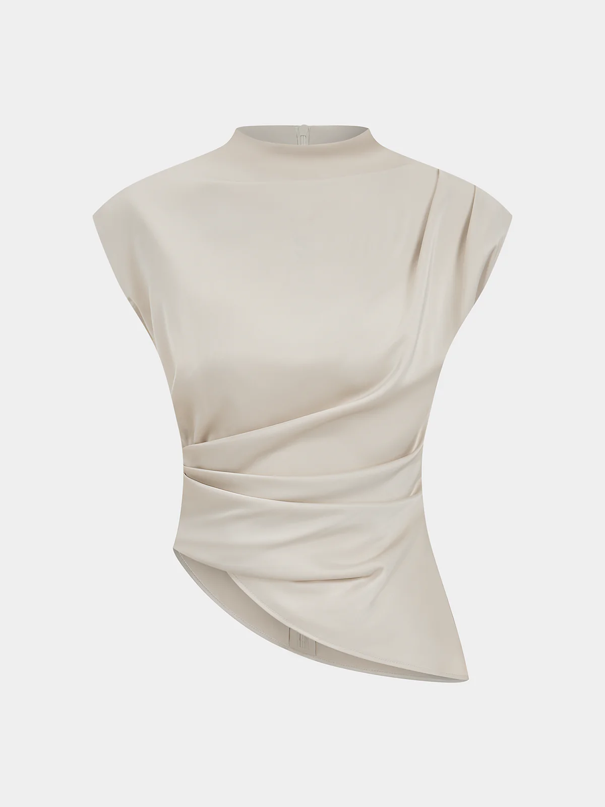 Satin Asymmetric Ruched Top & Midi Skirt Set - Image 2