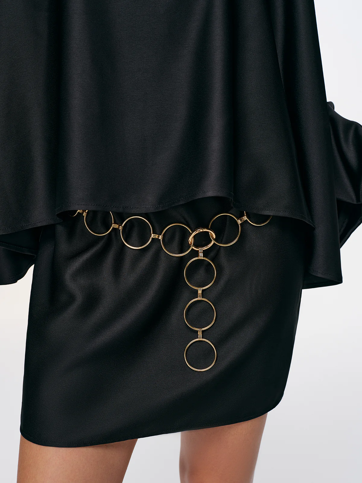 Satin Cape Sleeve Mini Dress with Chain Belt - Image 2