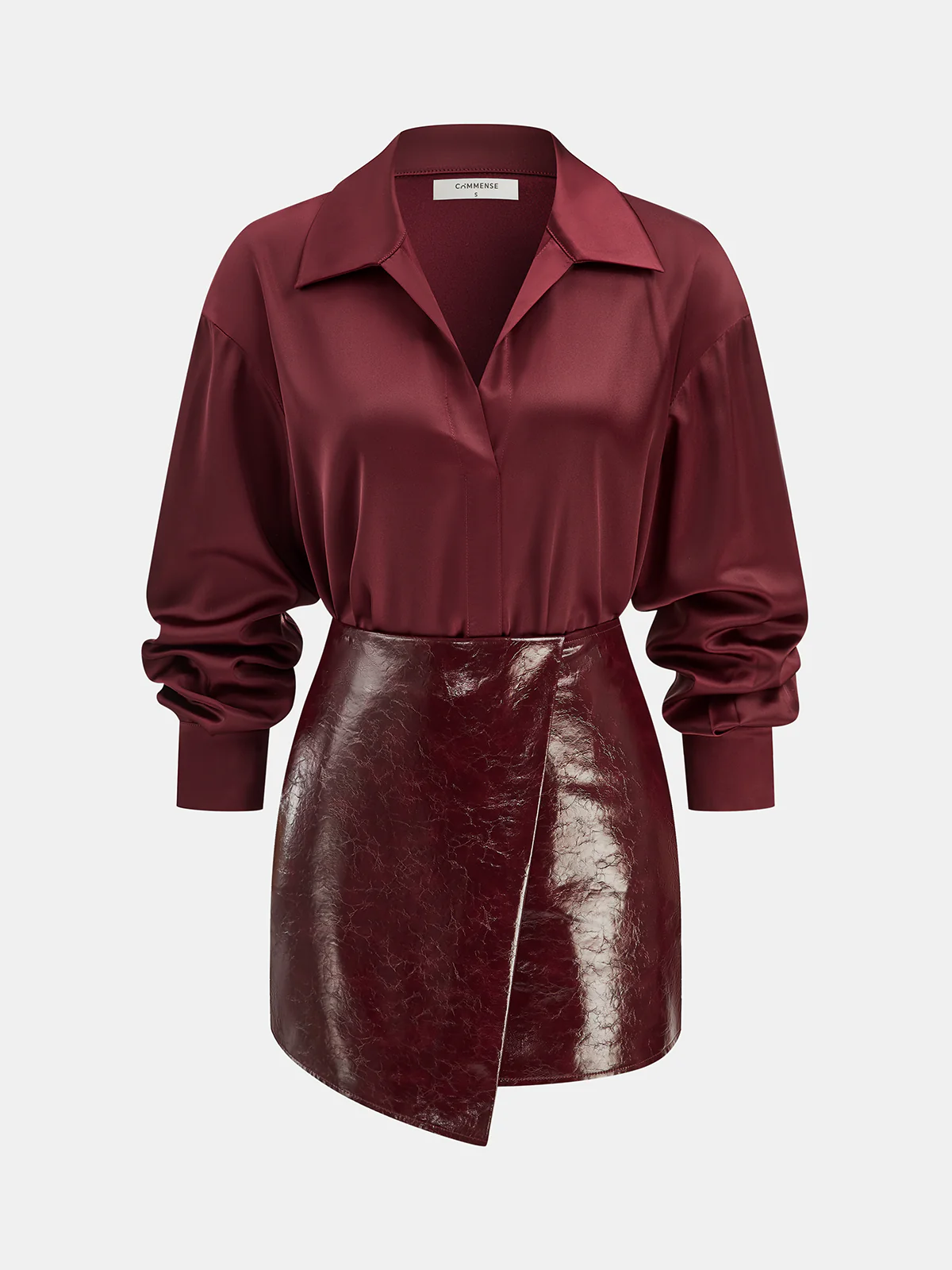 Satin Shirt and Faux Leather Skirt Set