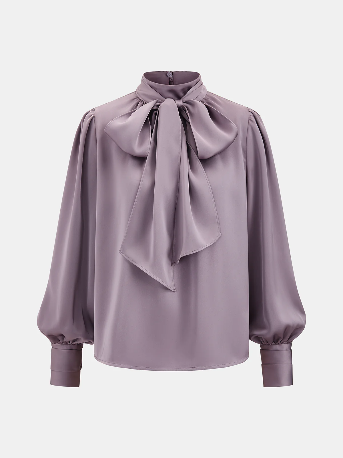 Satin Tie-Neck Puff Sleeve Blouse