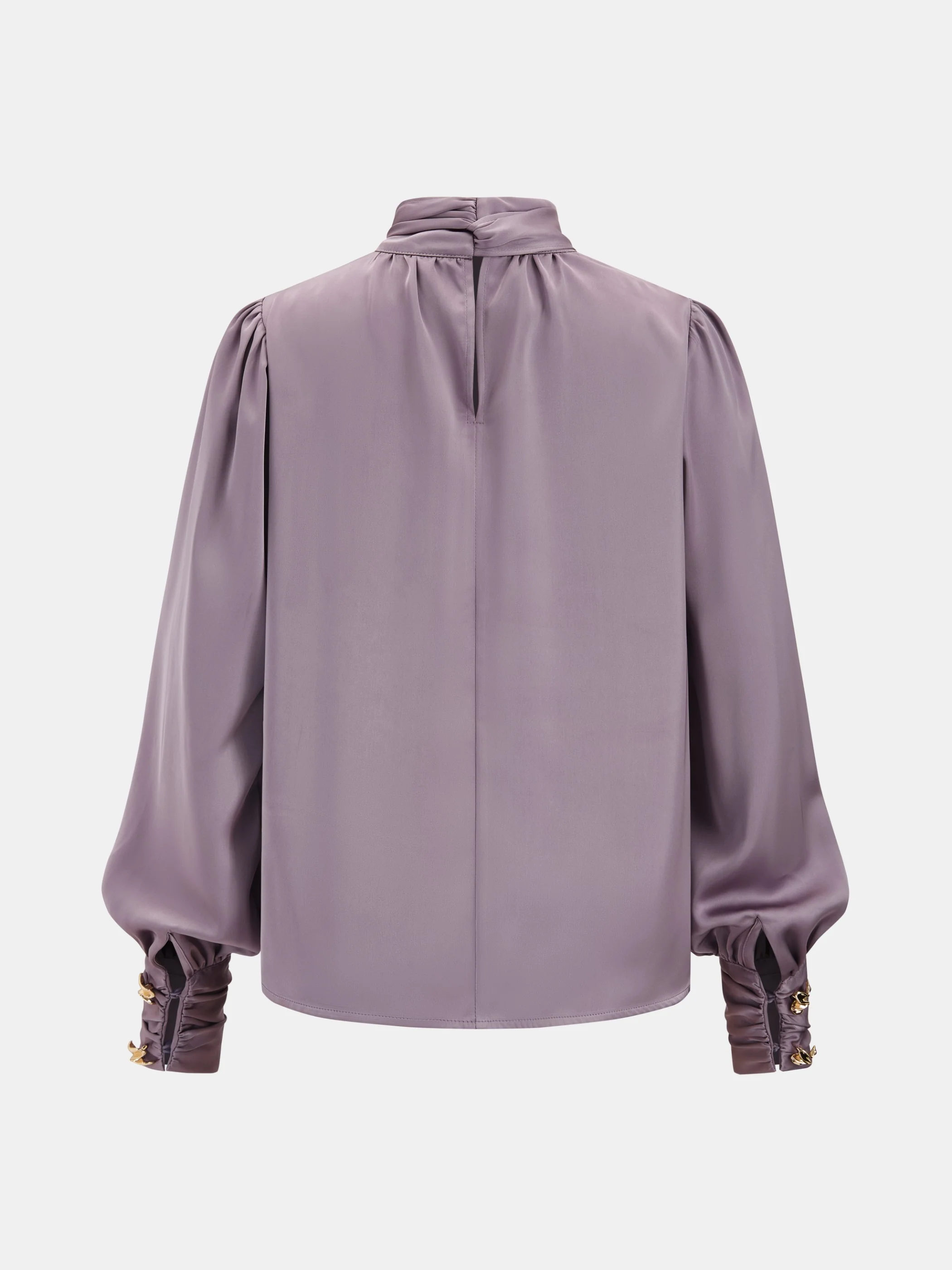 Satin Tie-Neck Puff Sleeve Blouse - Image 2