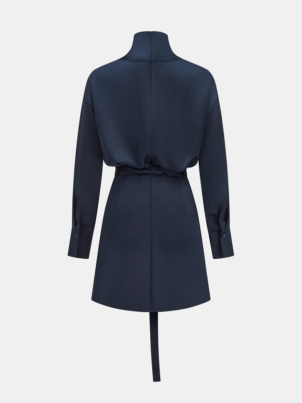 Satin Turtleneck Tie-Waist Mini Dress - Image 2
