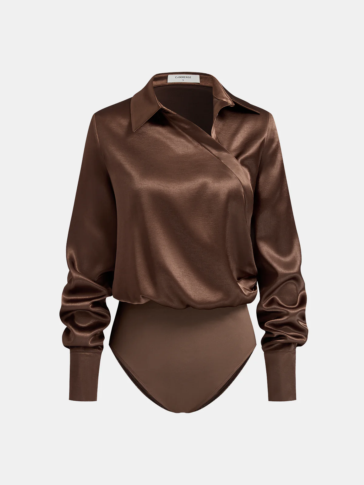 Satin Wrap-Collar Bodysuit Blouse
