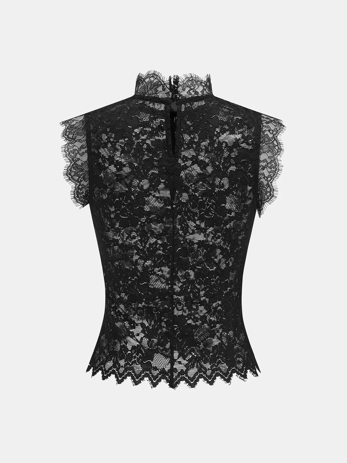 Scalloped Trim Stand Collar Lace Sleeveless Top - Image 2