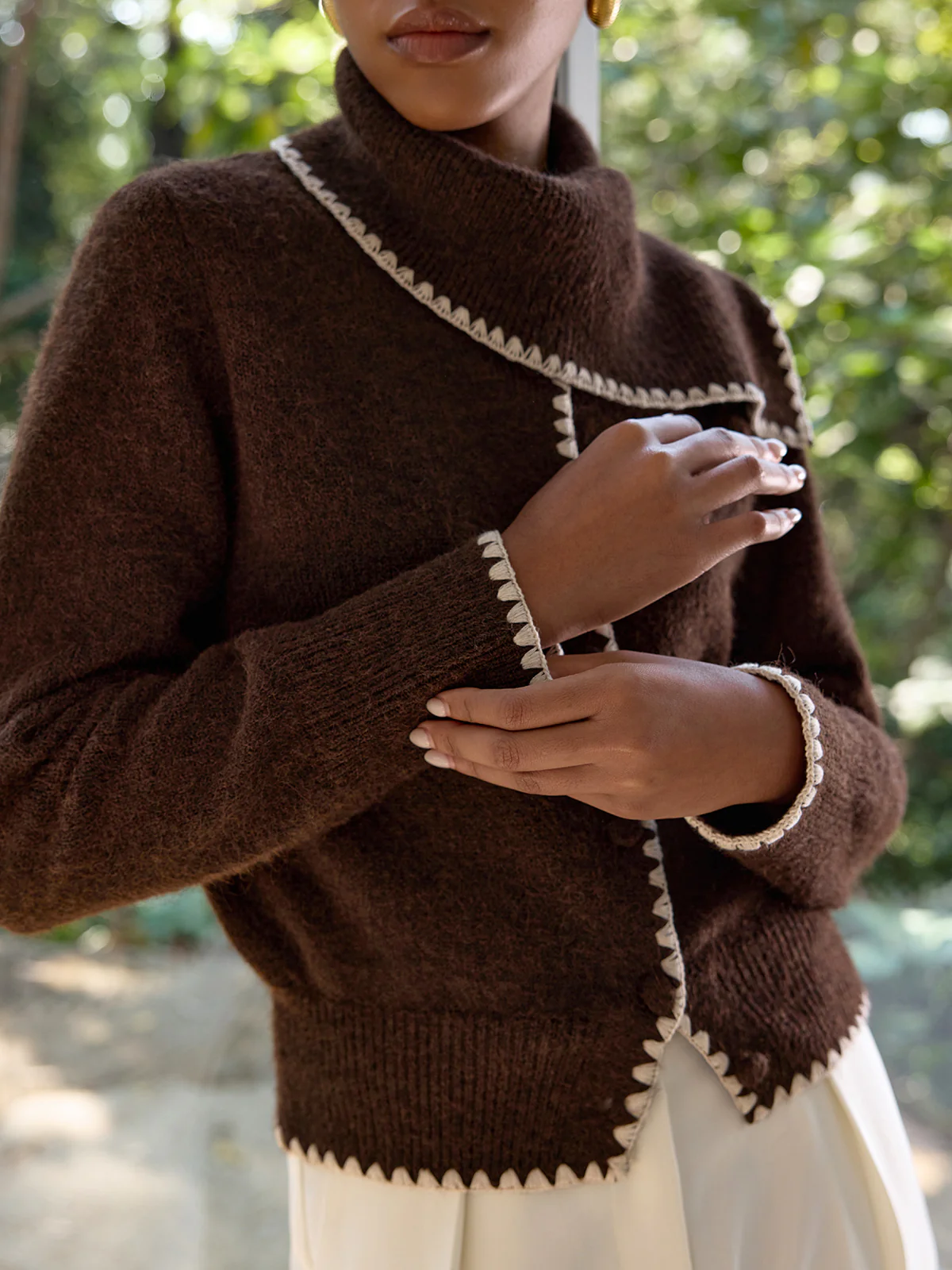 Scalloped Trim Wool-Blend Knit Cardigan - Image 2