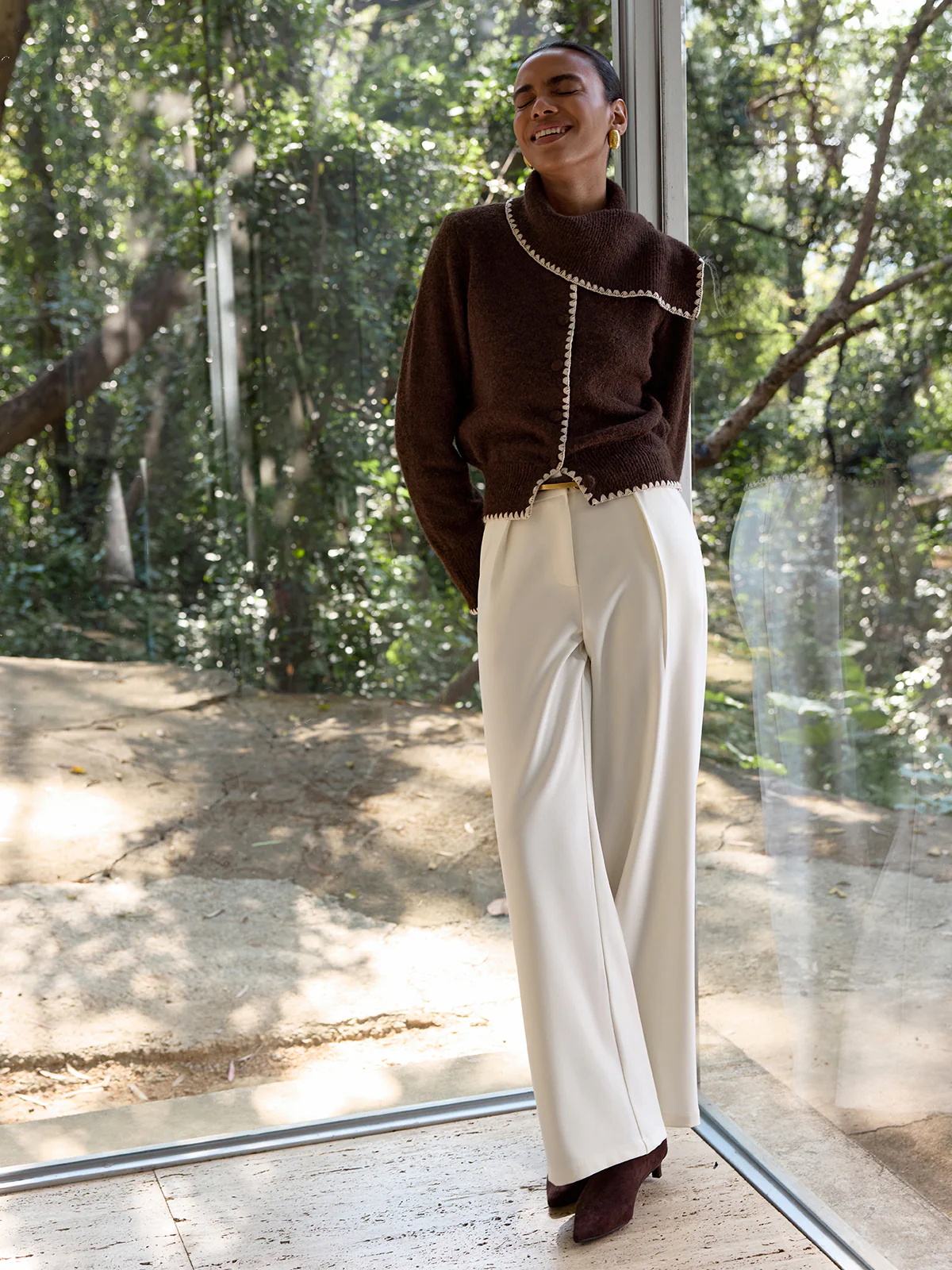 Scalloped Trim Wool-Blend Knit Cardigan - Image 3
