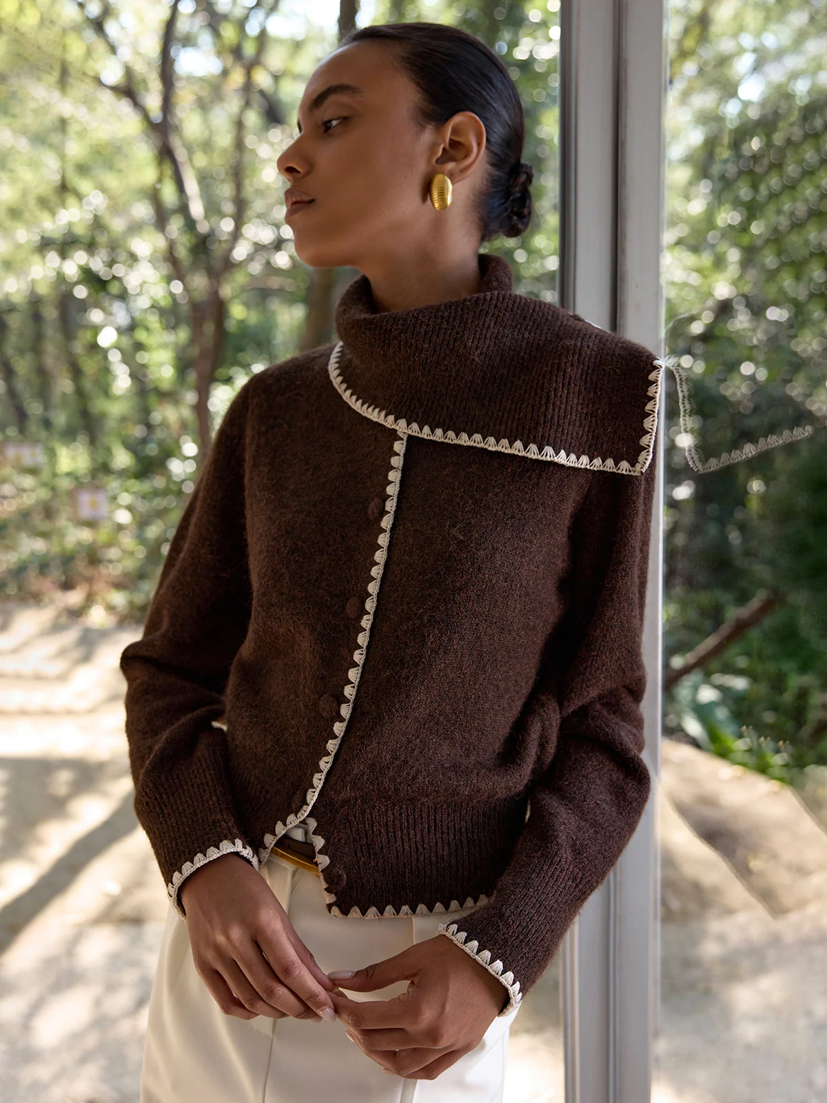 Scalloped Trim Wool-Blend Knit Cardigan - Image 5