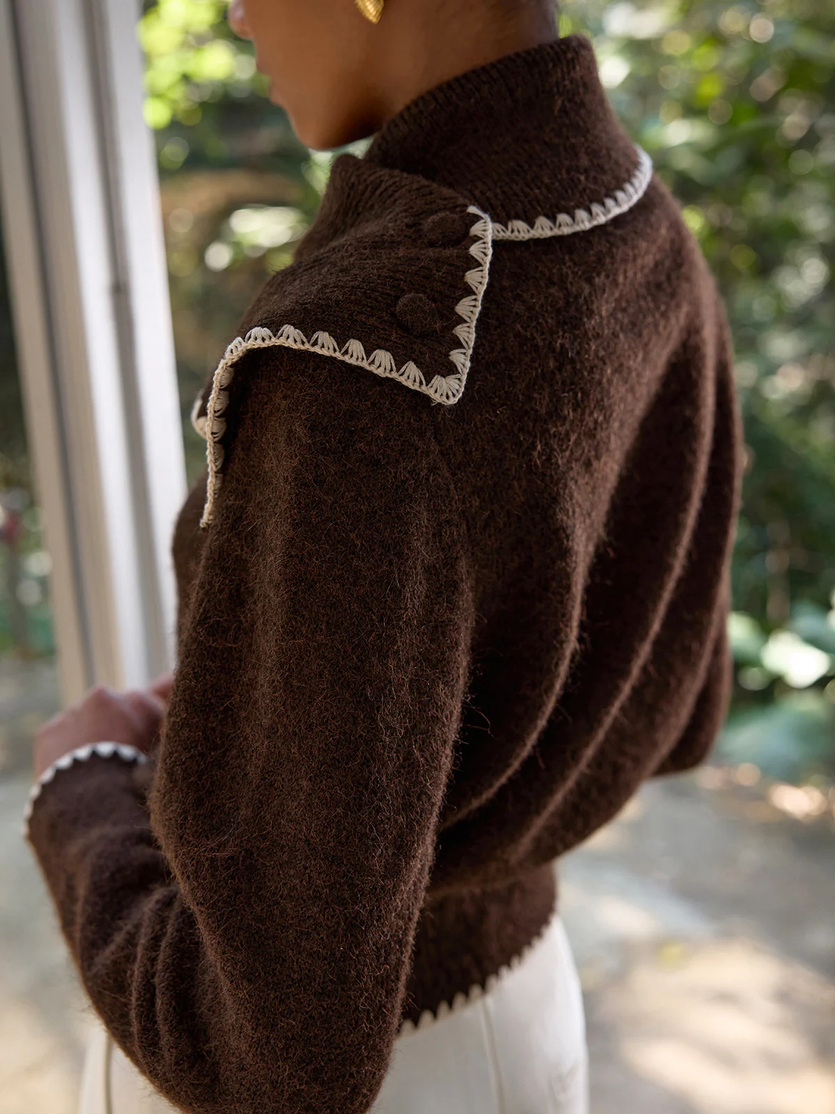 Scalloped Trim Wool-Blend Knit Cardigan - Image 6