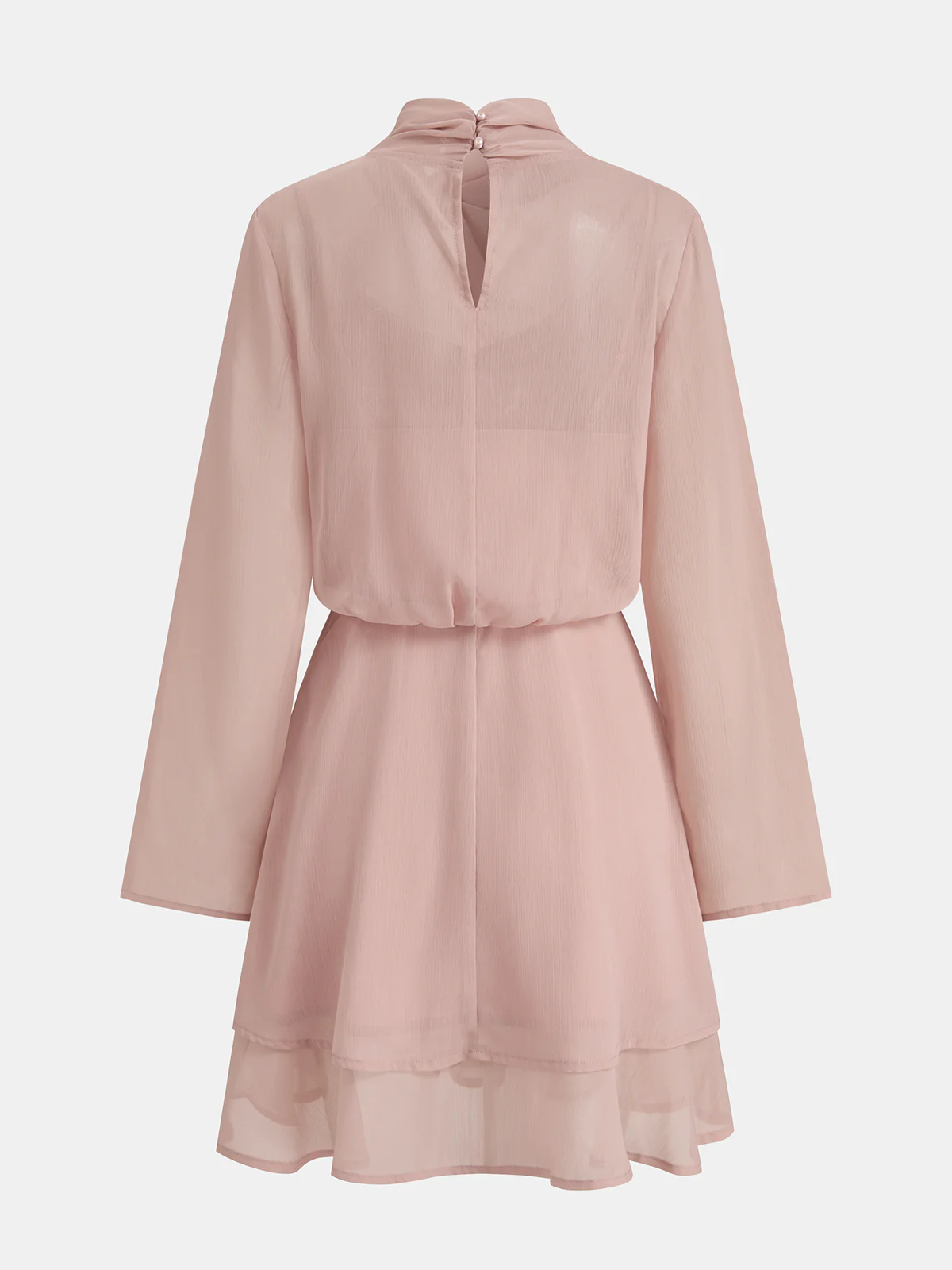 Semi-Sheer Chiffon Long-Sleeve Mini Dress - Image 2