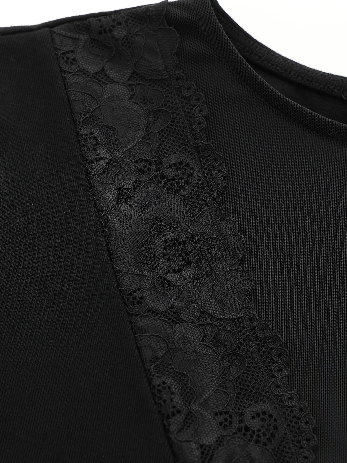 Semi-Sheer Mesh Lace Panel Long-Sleeve Bodysuit - Image 4