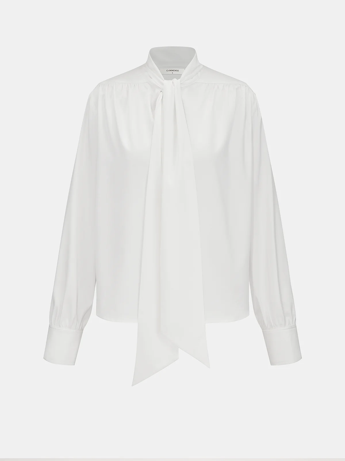 Semi-Sheer Satin Tie-Neck Long-Sleeve Blouse