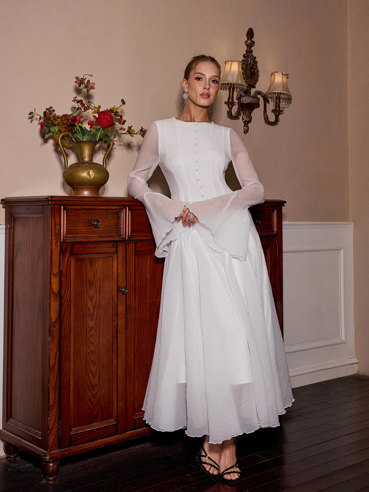 Sheer Bell Sleeve Maxi Dress