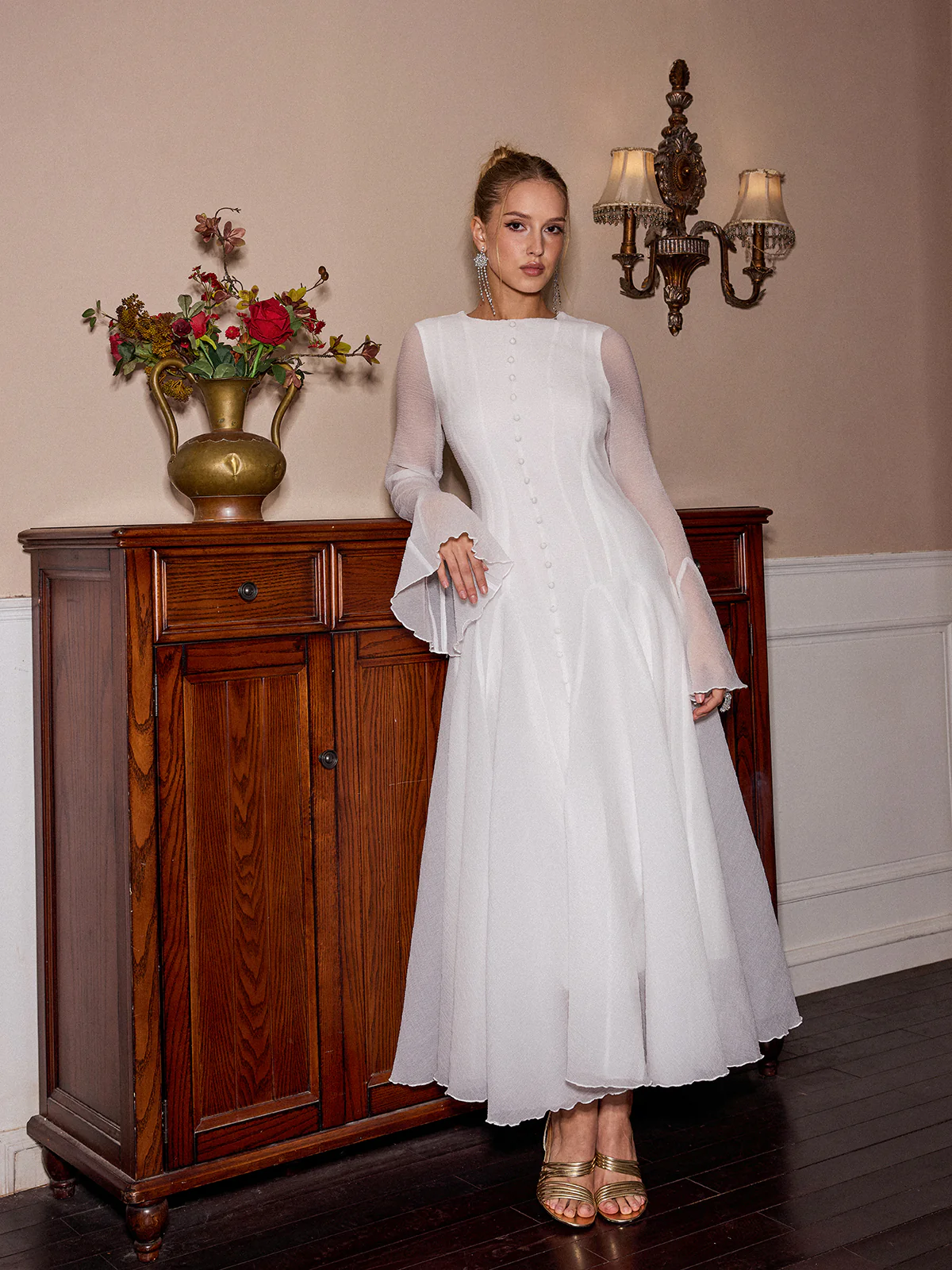 Sheer Bell Sleeve Maxi Dress - Image 3