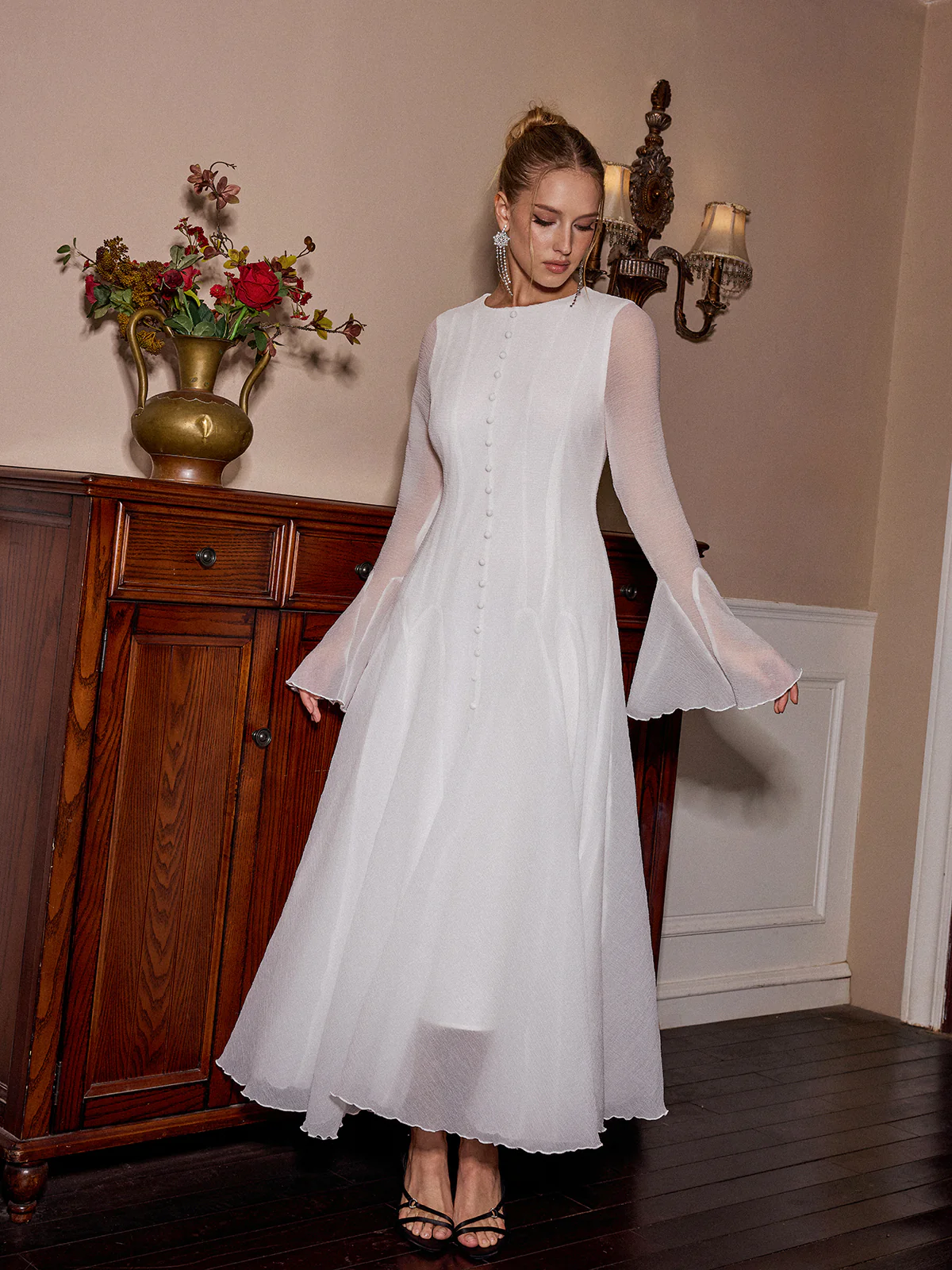 Sheer Bell Sleeve Maxi Dress - Image 4
