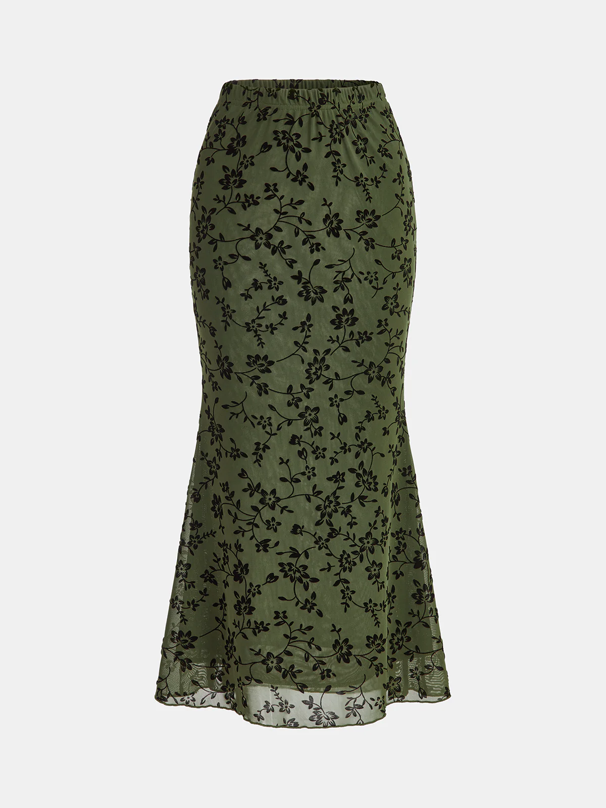 Sheer Floral Flocked Chiffon Midi Skirt