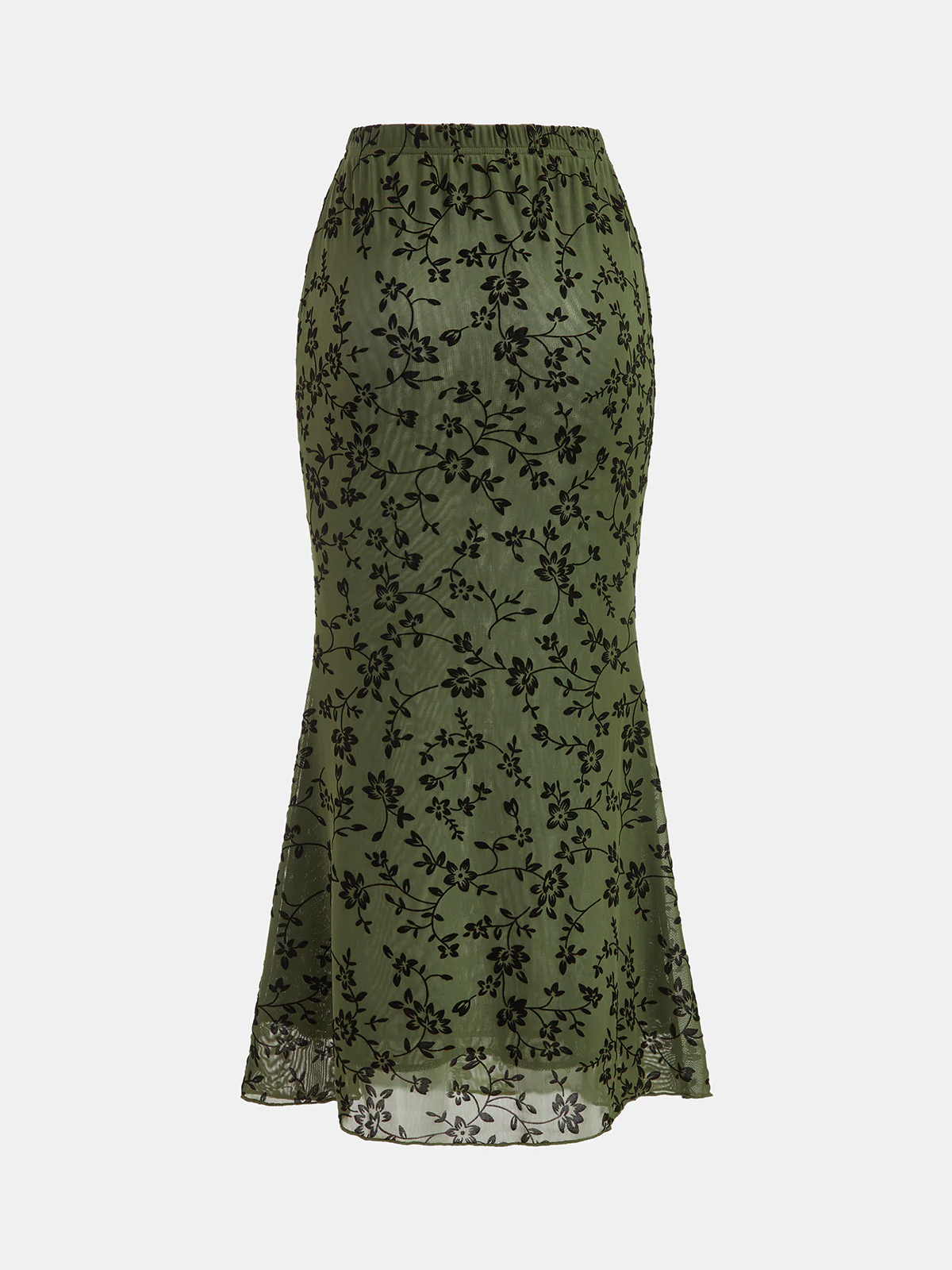 Sheer Floral Flocked Chiffon Midi Skirt - Image 2