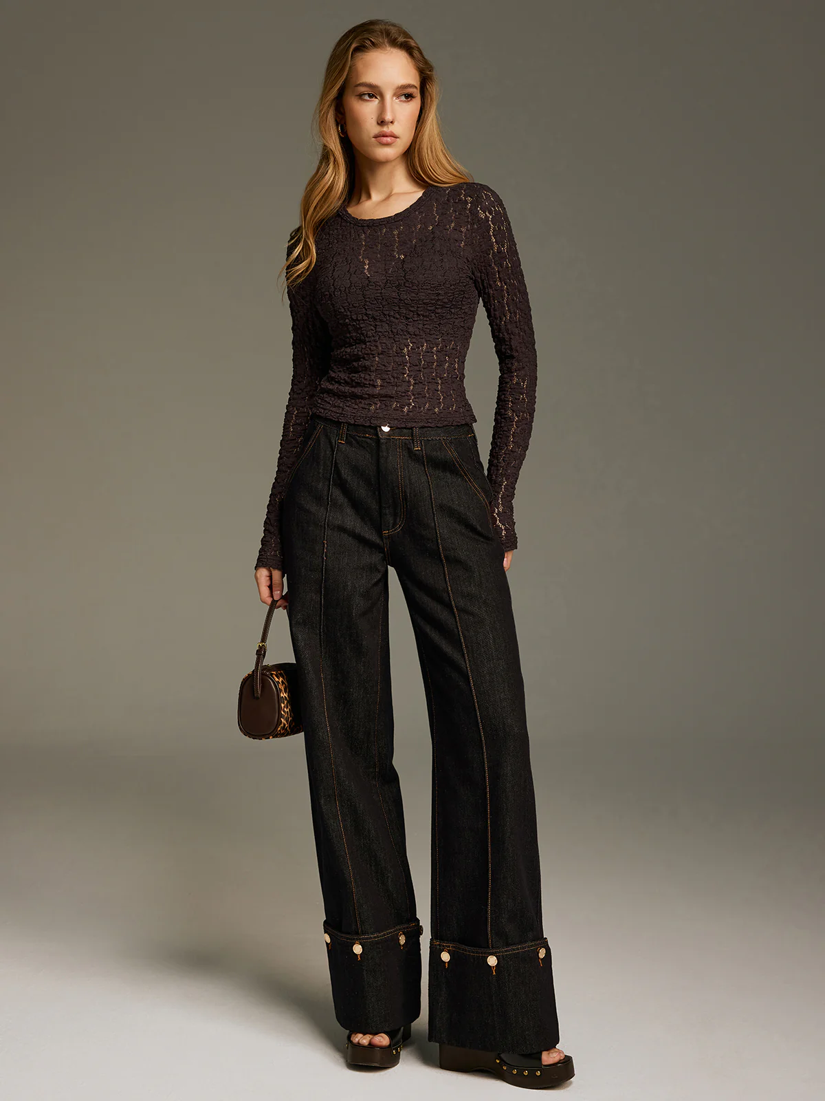 Sheer Lace Long-Sleeve Fitted Top - Image 3