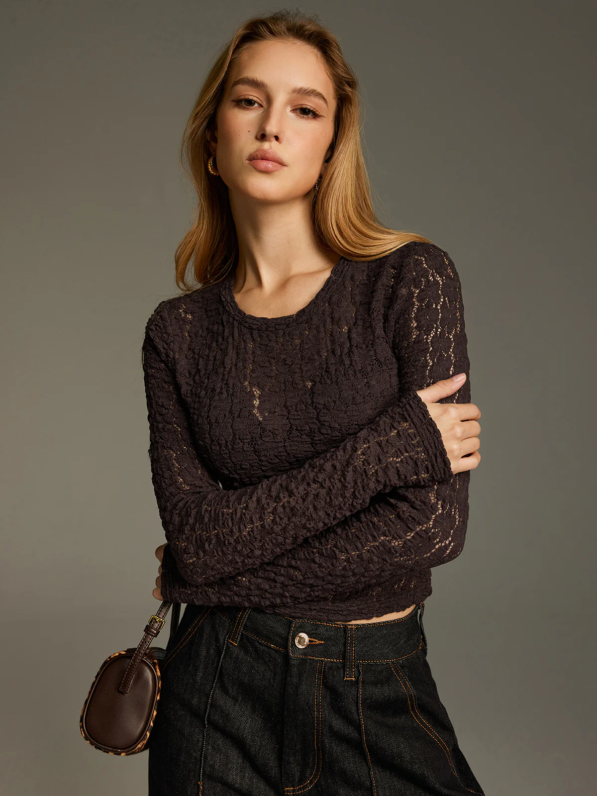 Sheer Lace Long-Sleeve Fitted Top - Image 4