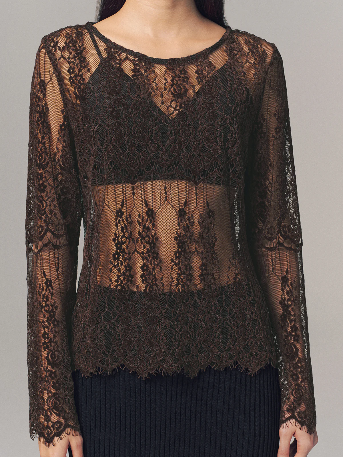 Sheer Lace Long-Sleeve Top - Image 2