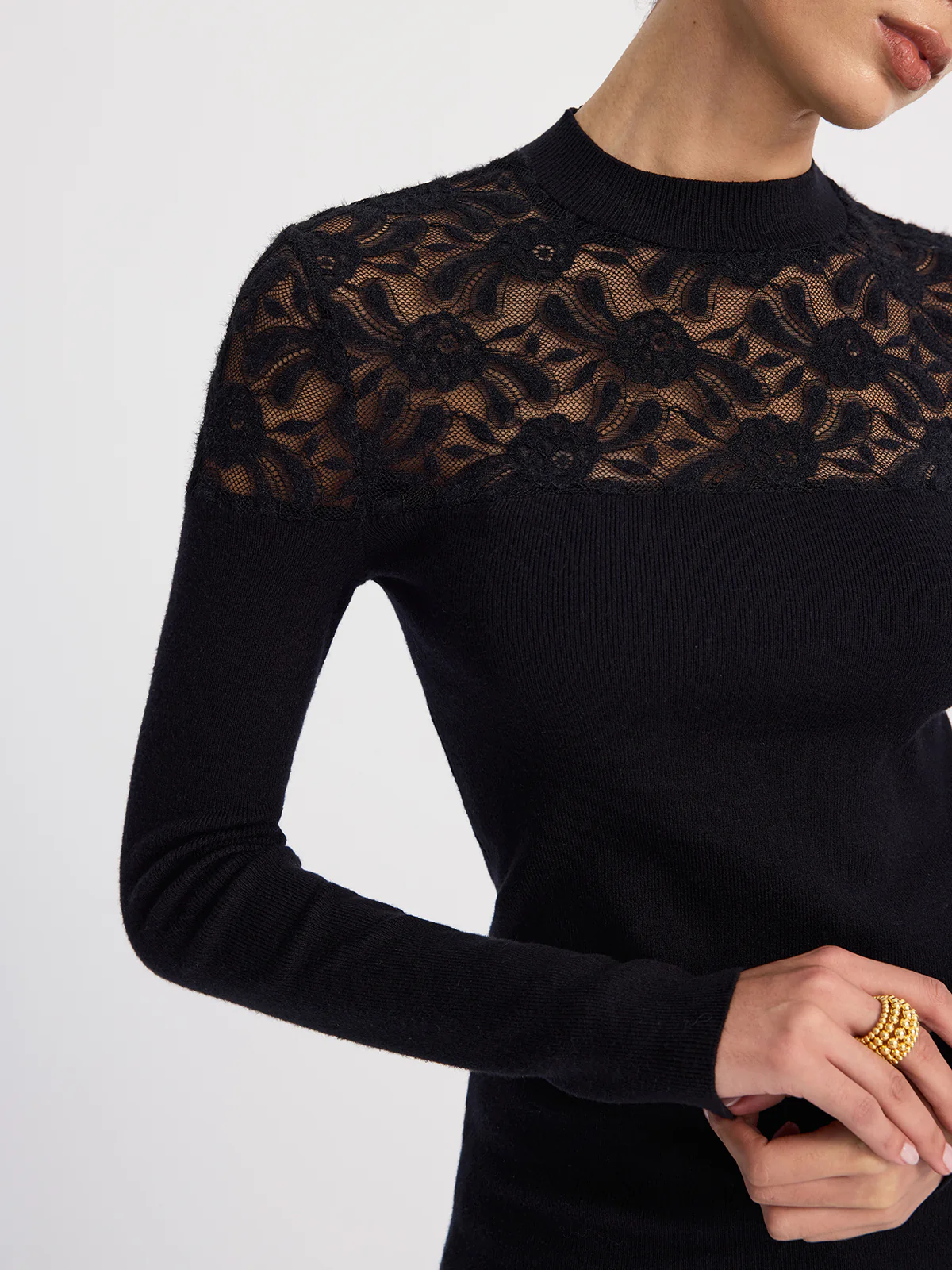 Sheer-Lace Paneled Knit Sweater - Image 2