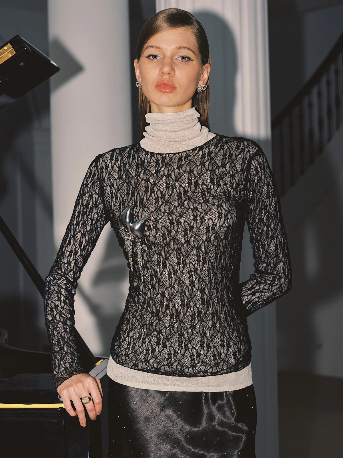 Sheer Mesh Lace Blouse - Image 3