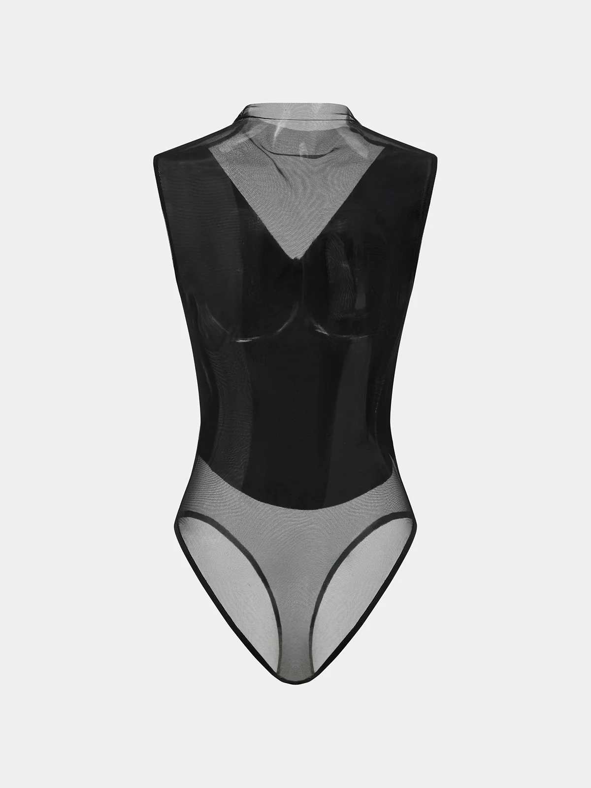 Sheer Mesh Panel Velvet Ruched Bodysuit - Image 2