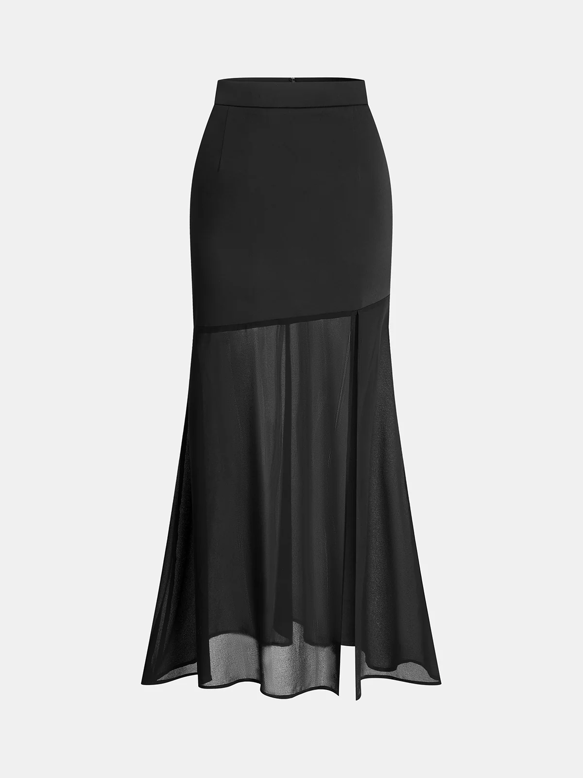 Sheer Panel Satin Mermaid Skirt