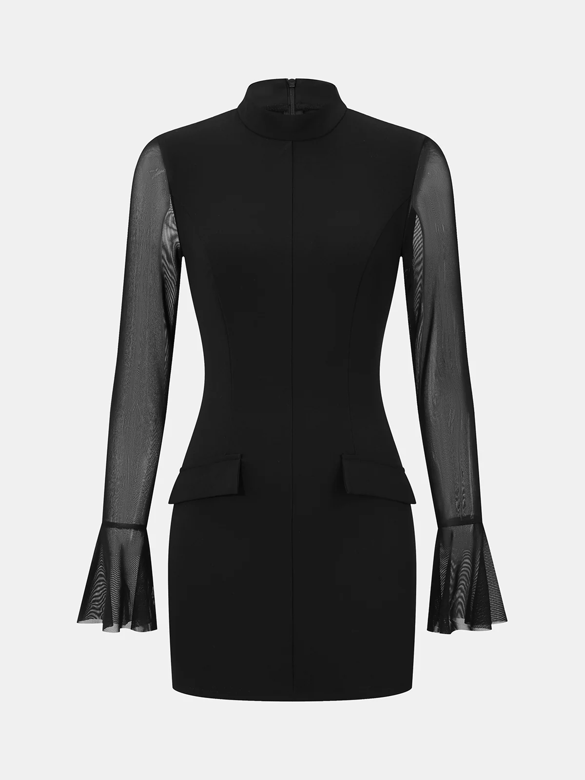 Sheer-Sleeve Flared-Cuff Mini Dress - Image 2