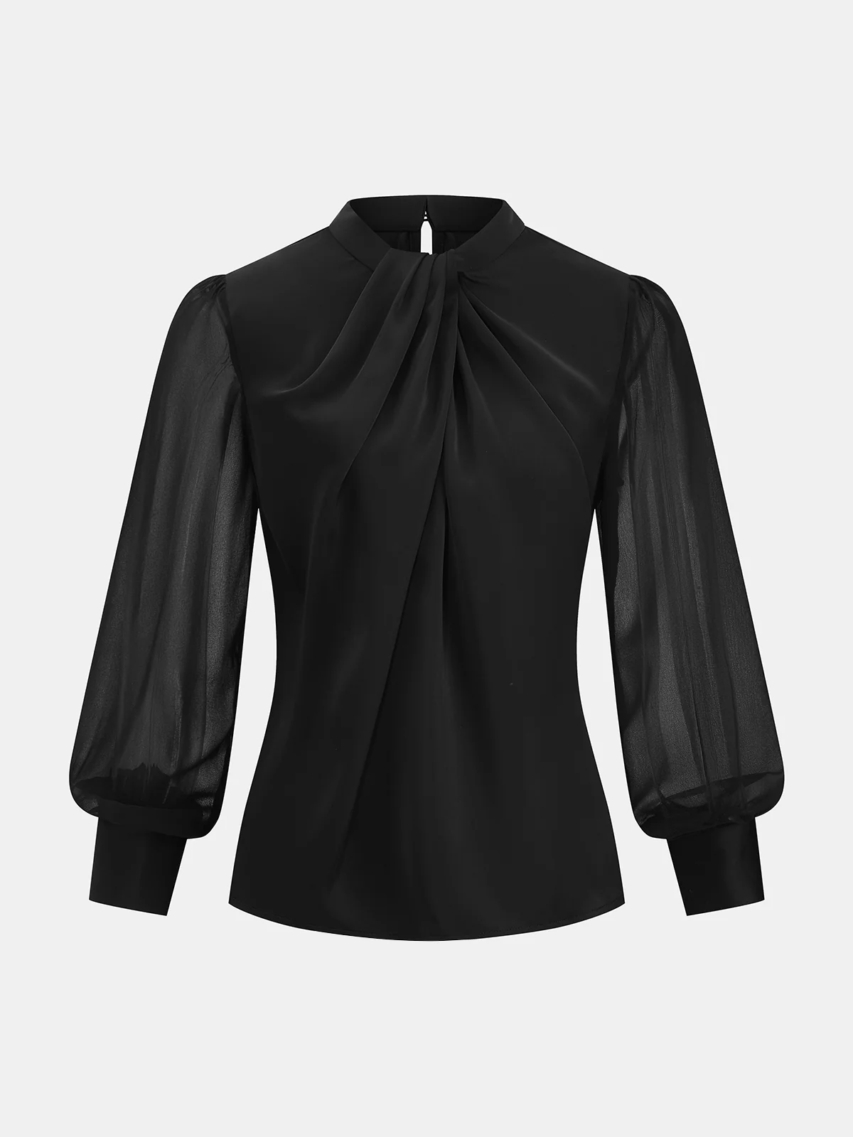 Sheer Sleeve Twist Front Satin Blouse - Image 2