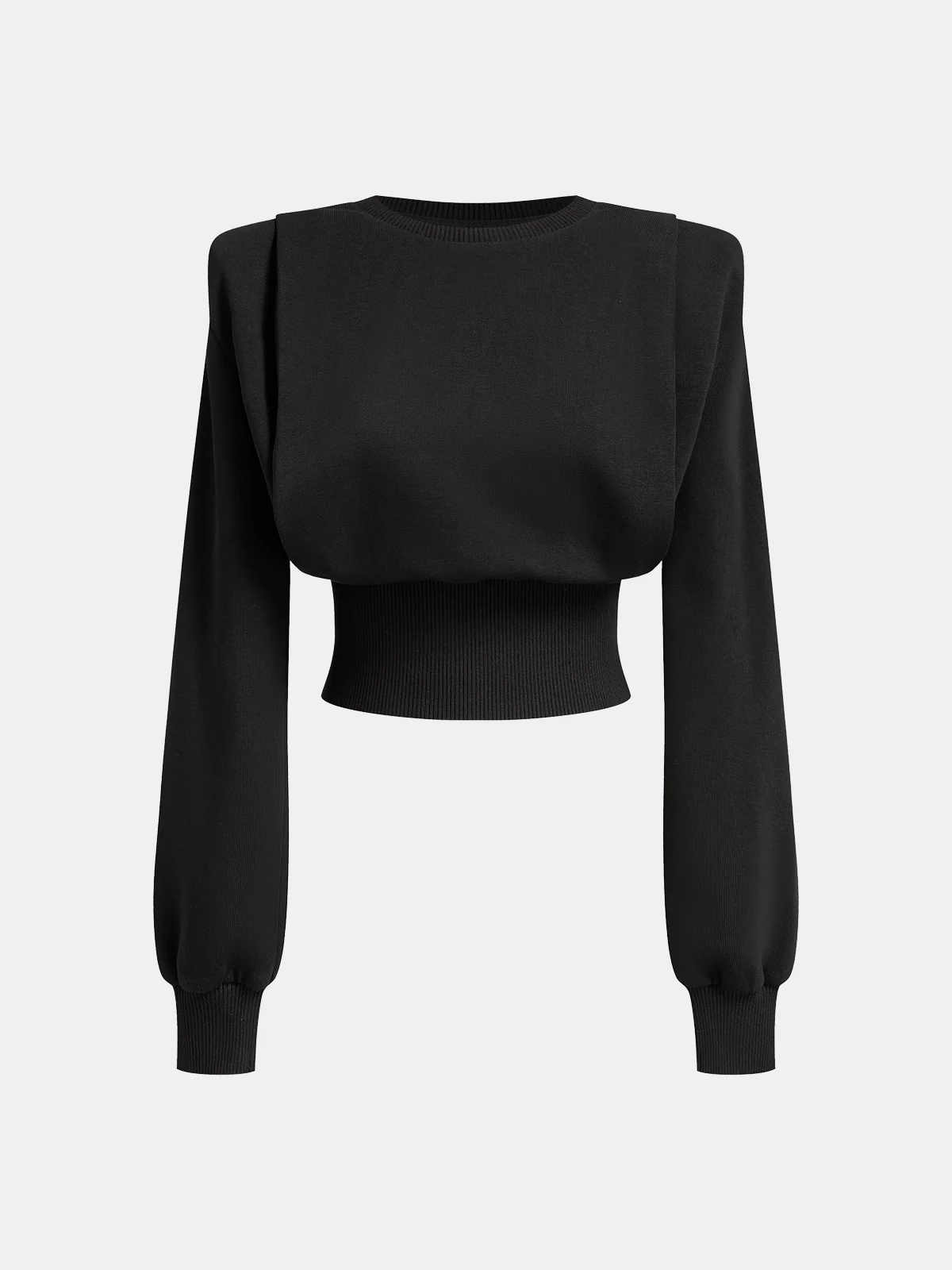 Shoulder-Padded Cinched Long-Sleeve Sweatshirt