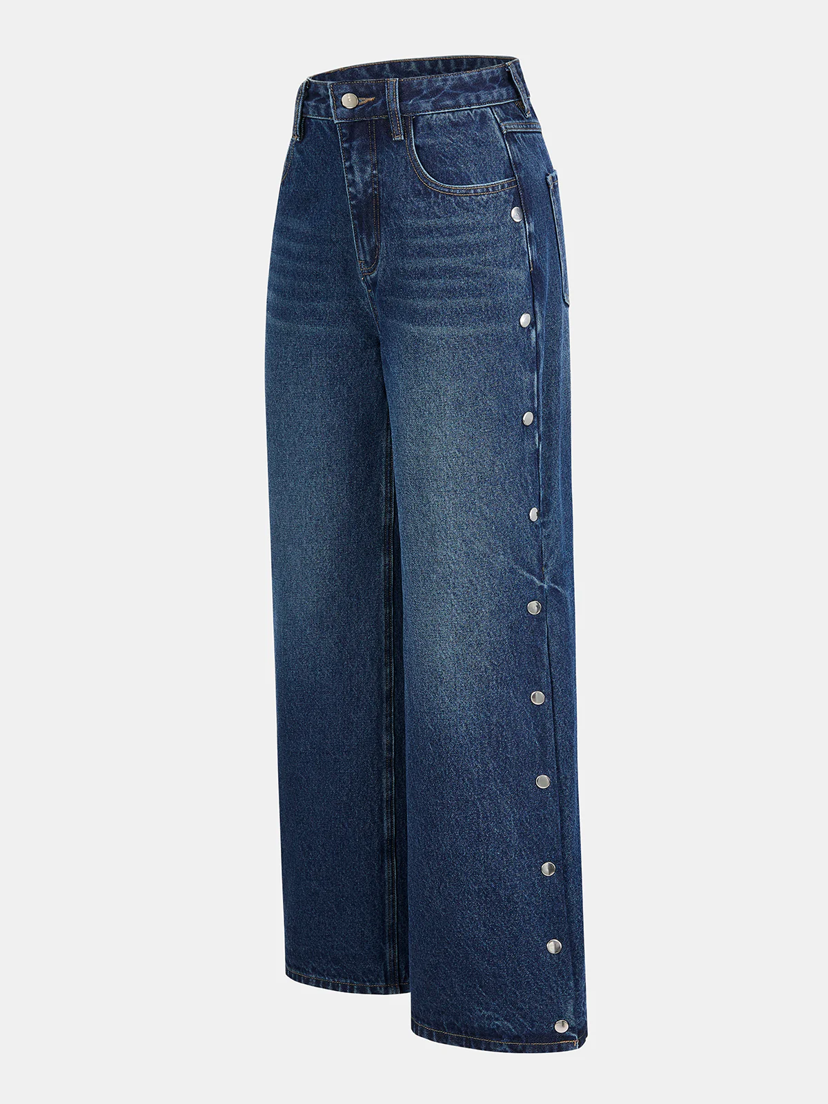 Side Button Wide-Leg Denim Pants - Image 2