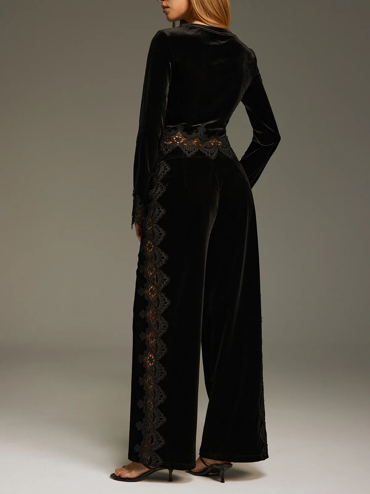 Side Lace Panel Velvet Straight-Leg Pants - Image 5