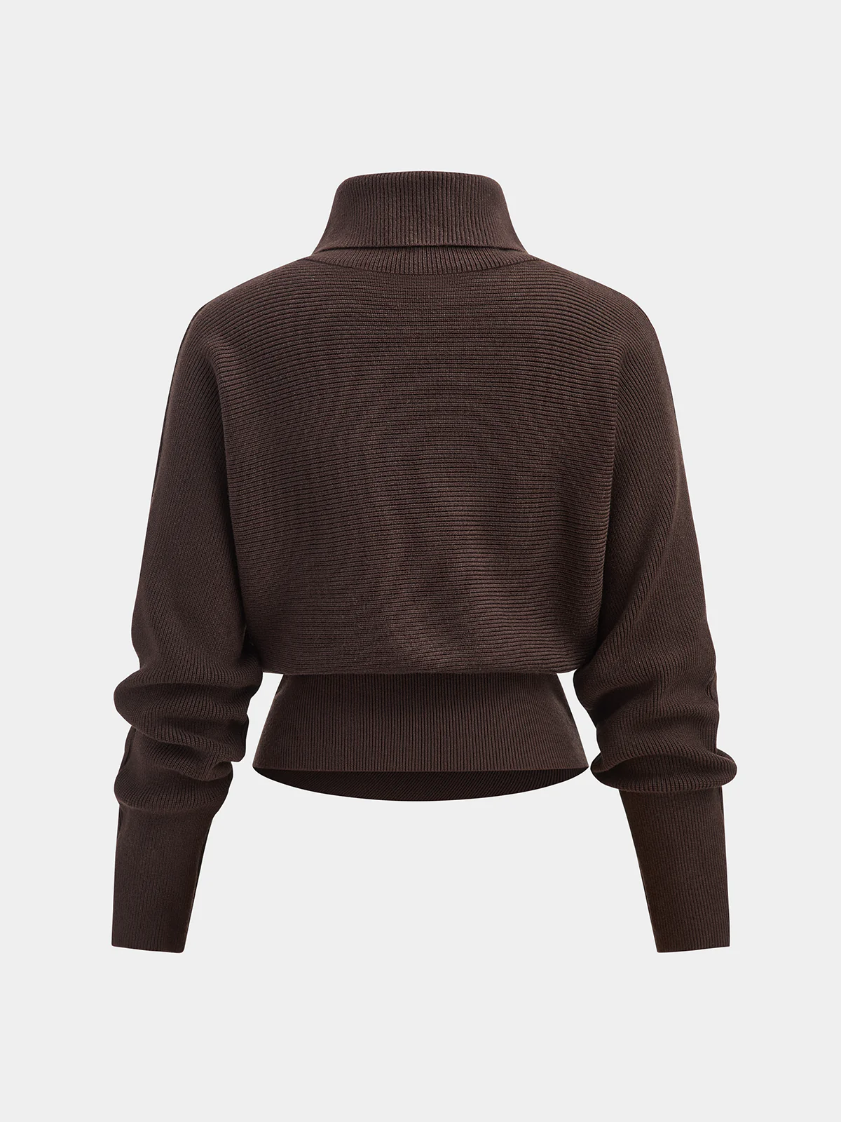 Side Pleats Turtleneck Cinched-Waist Knit Sweater - Image 2
