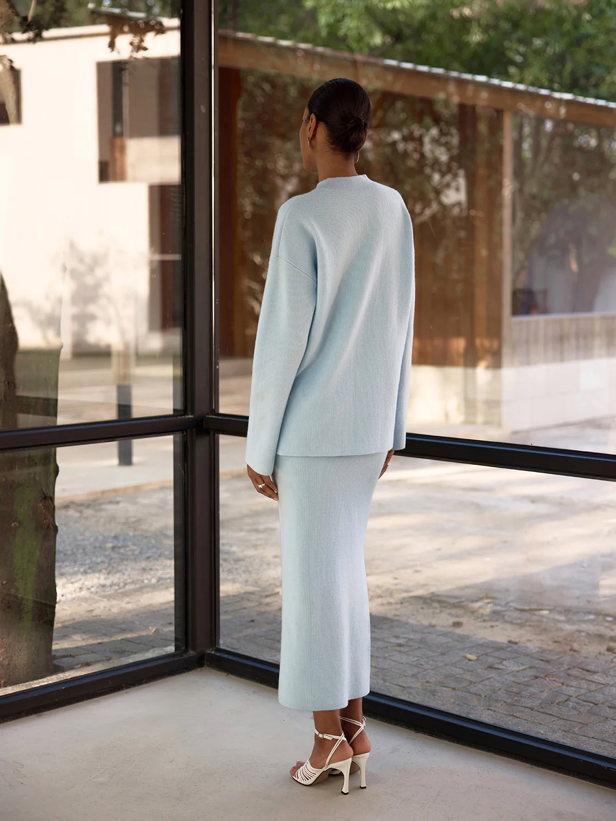 Side-Slit Ribbed Knit Top & Midi Skirt Set - Image 6