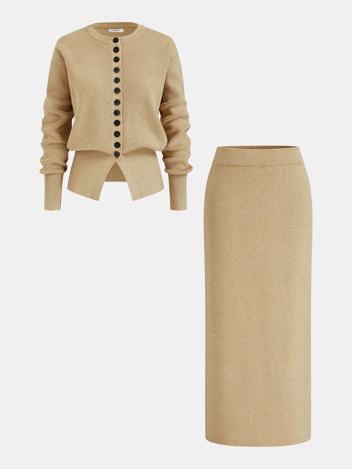 Single-Column Button Knit Cardigan and Skirt Co-ords