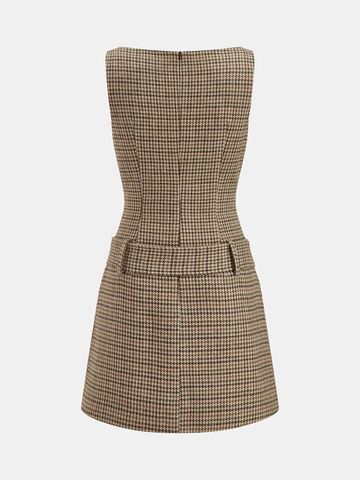 Sleeveless Belted Houndstooth Sheath Mini Dress - Image 7