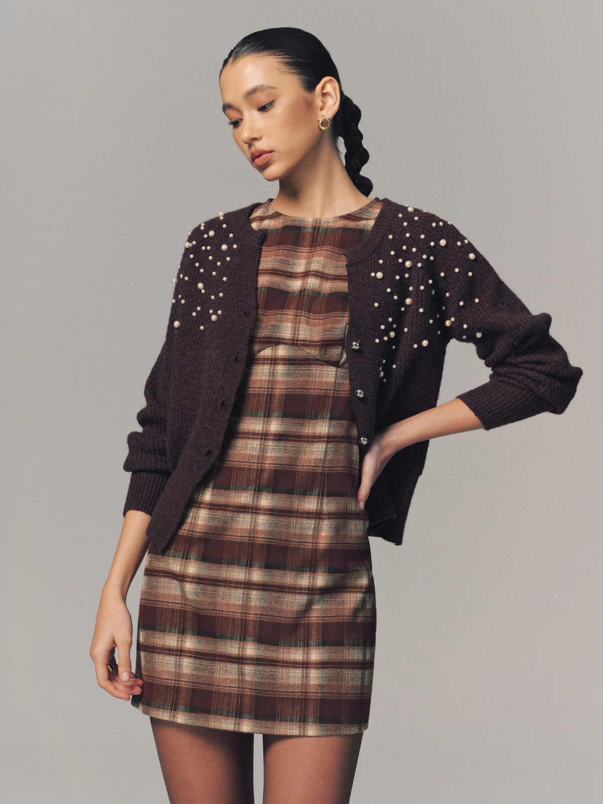 Sleeveless Plaid Fitted Mini Dress - Image 6