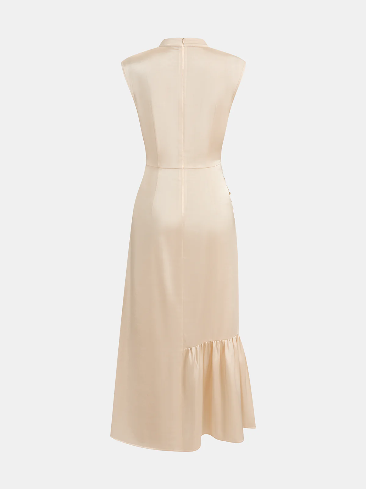 Sleeveless Ruched Split Satin Midi Dress - Image 2