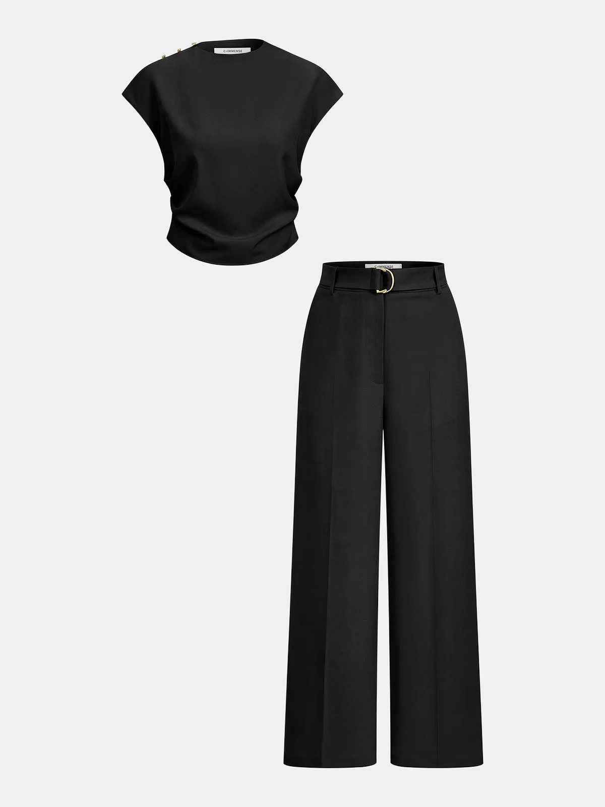 Sleeveless Ruched Top & Wide-Leg Pants Set - Image 9