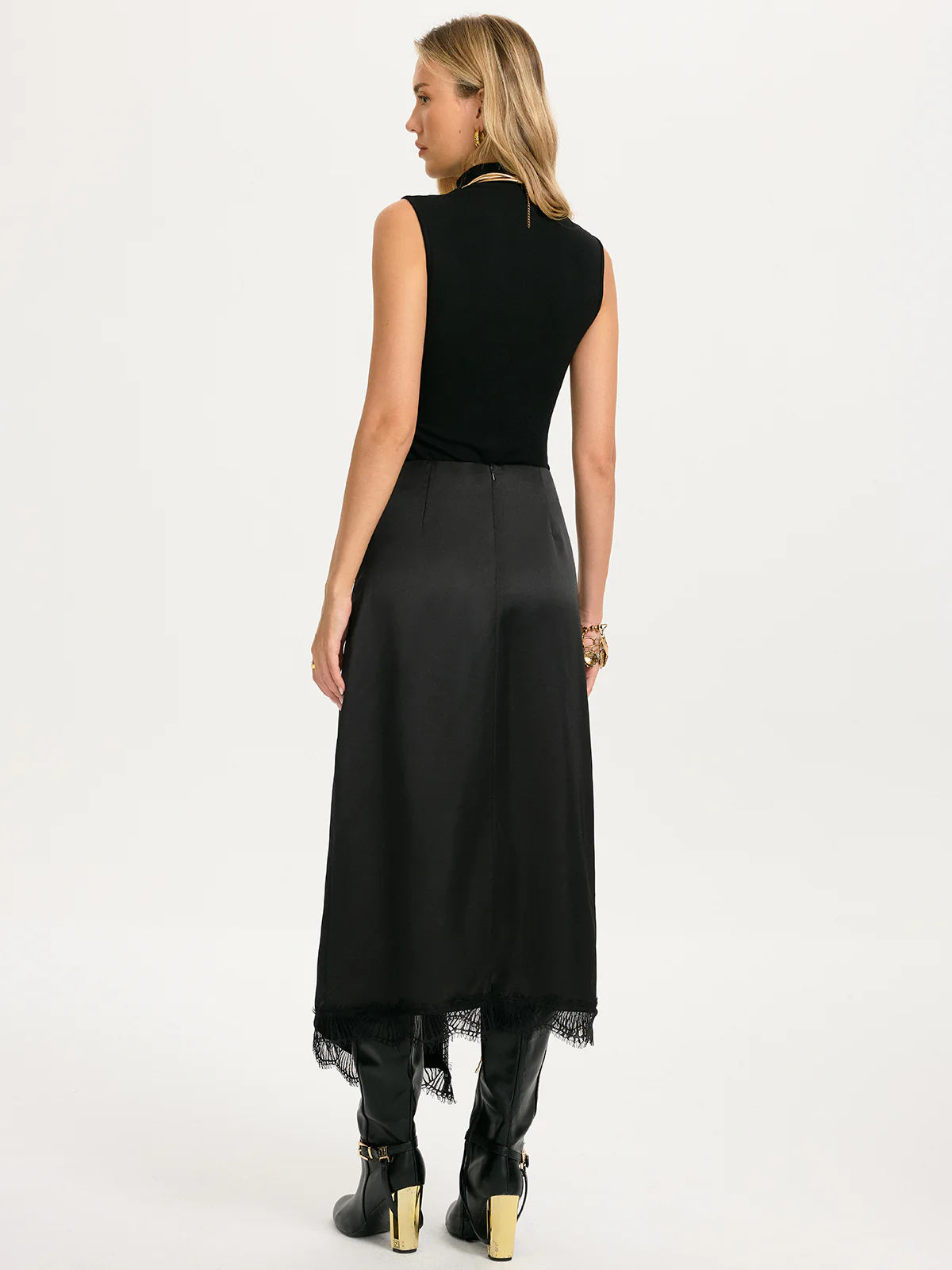 Sleeveless Top & Lace-Trim Satin Skirt Set - Image 6