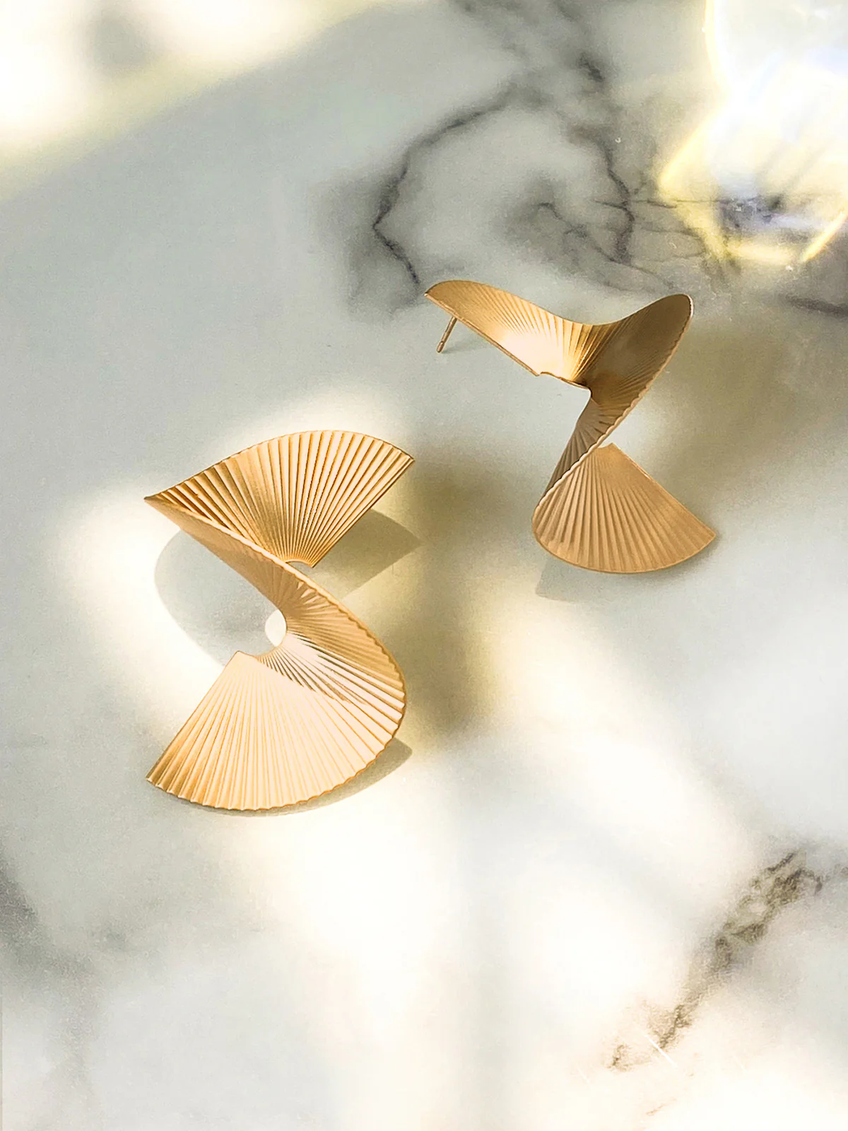 Spiral Fan-Pleated Statement Earrings - Image 2