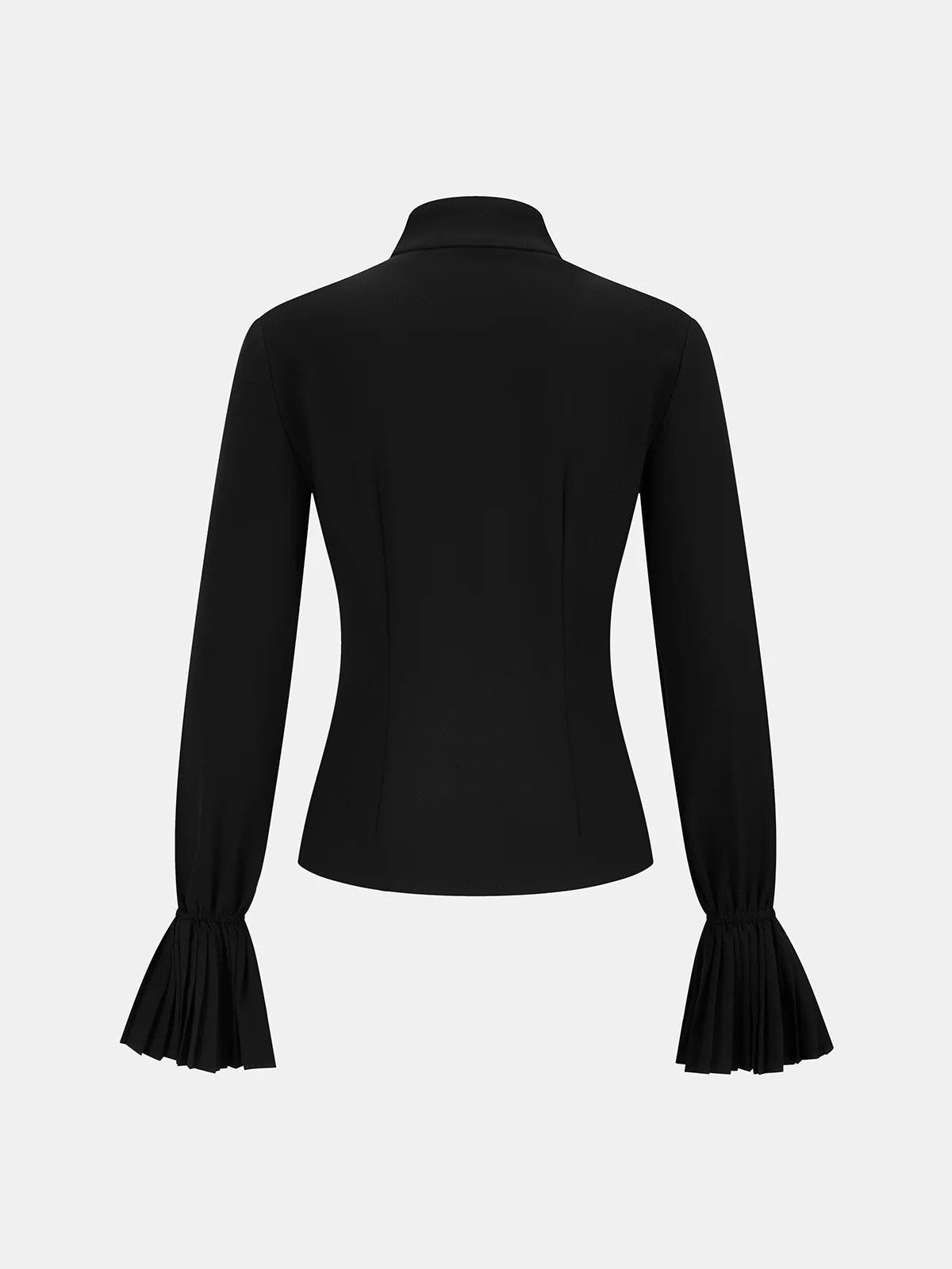 Stand Collar Pleated Cuff Button-Front Blouse - Image 3