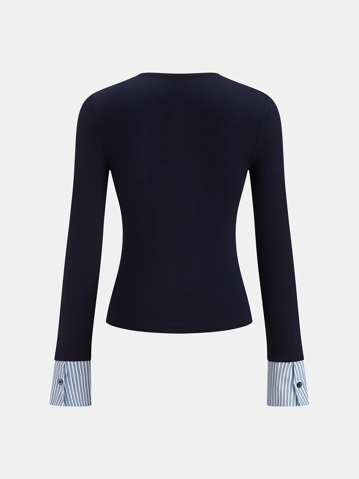 Striped Cuff Henley Neck Long-Sleeve Top - Image 2