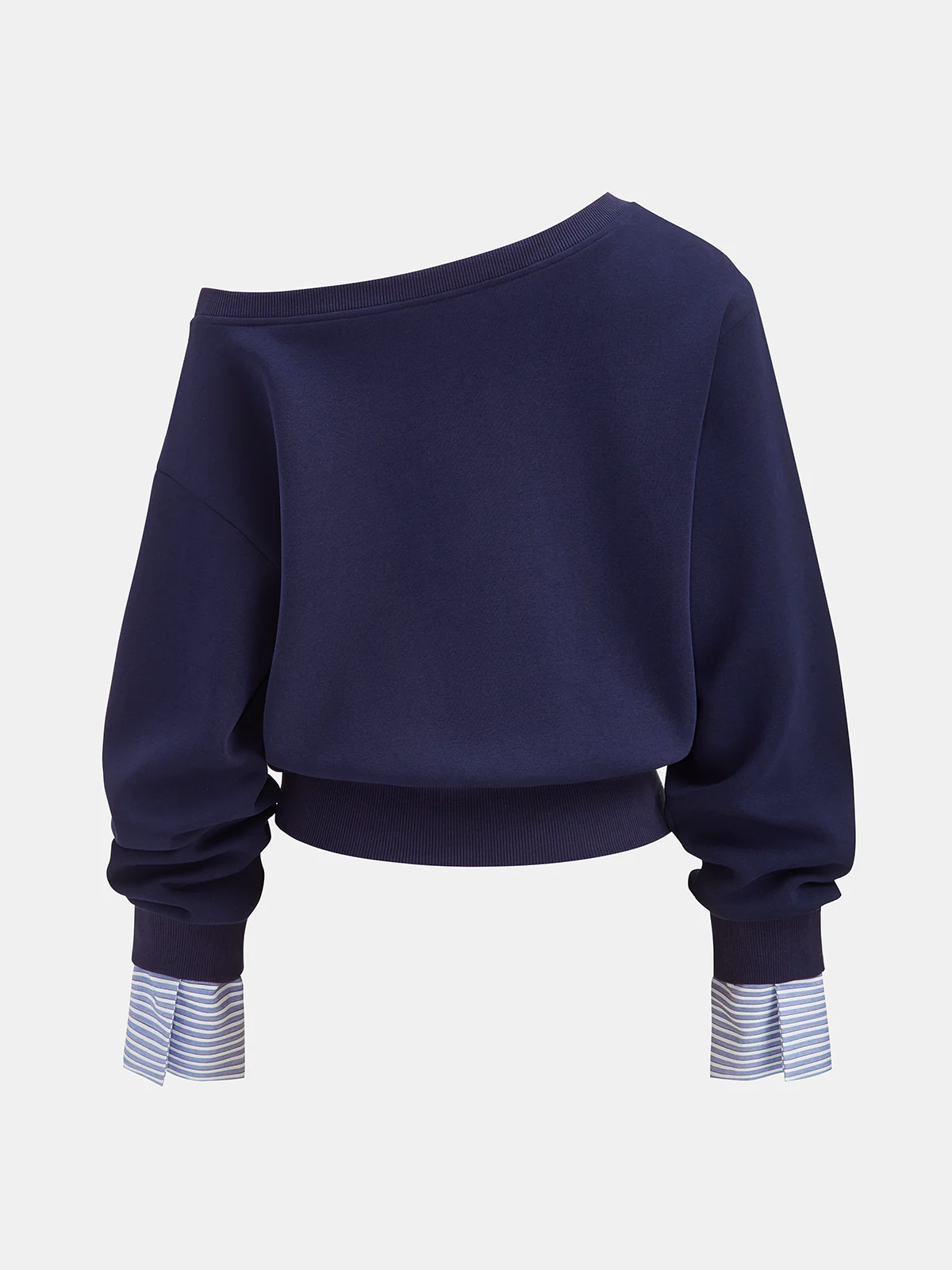Striped Cuff Off-Shoulder Sweatshirt - Image 2