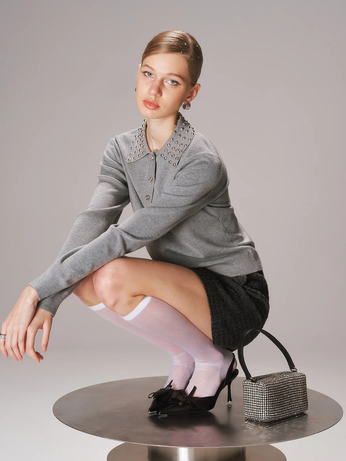 Studded Collar Wool-Blend Knit Polo Sweater - Image 5