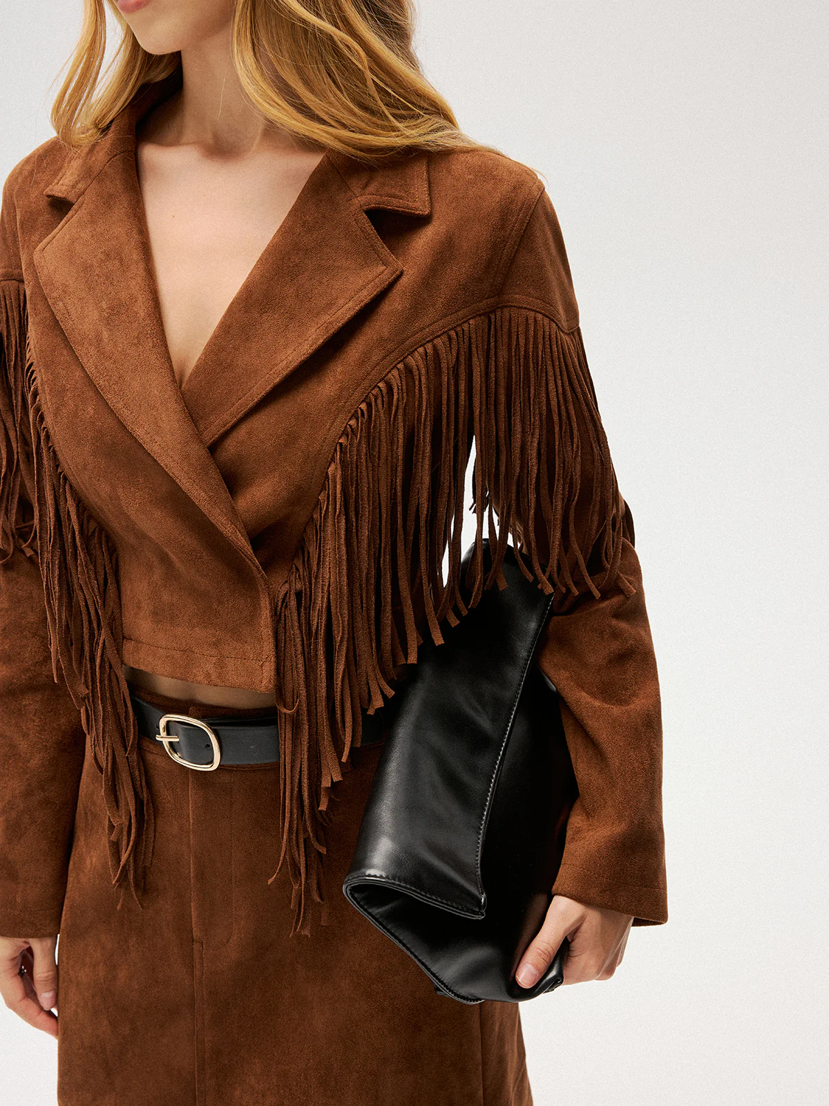 Suede Effect Fringe Cropped Blazer - Image 3