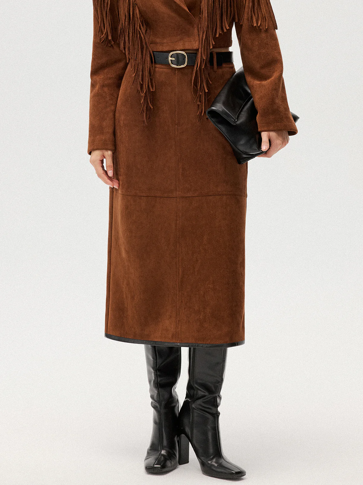 Suede Effect Midi Skirt without Belt - Image 4