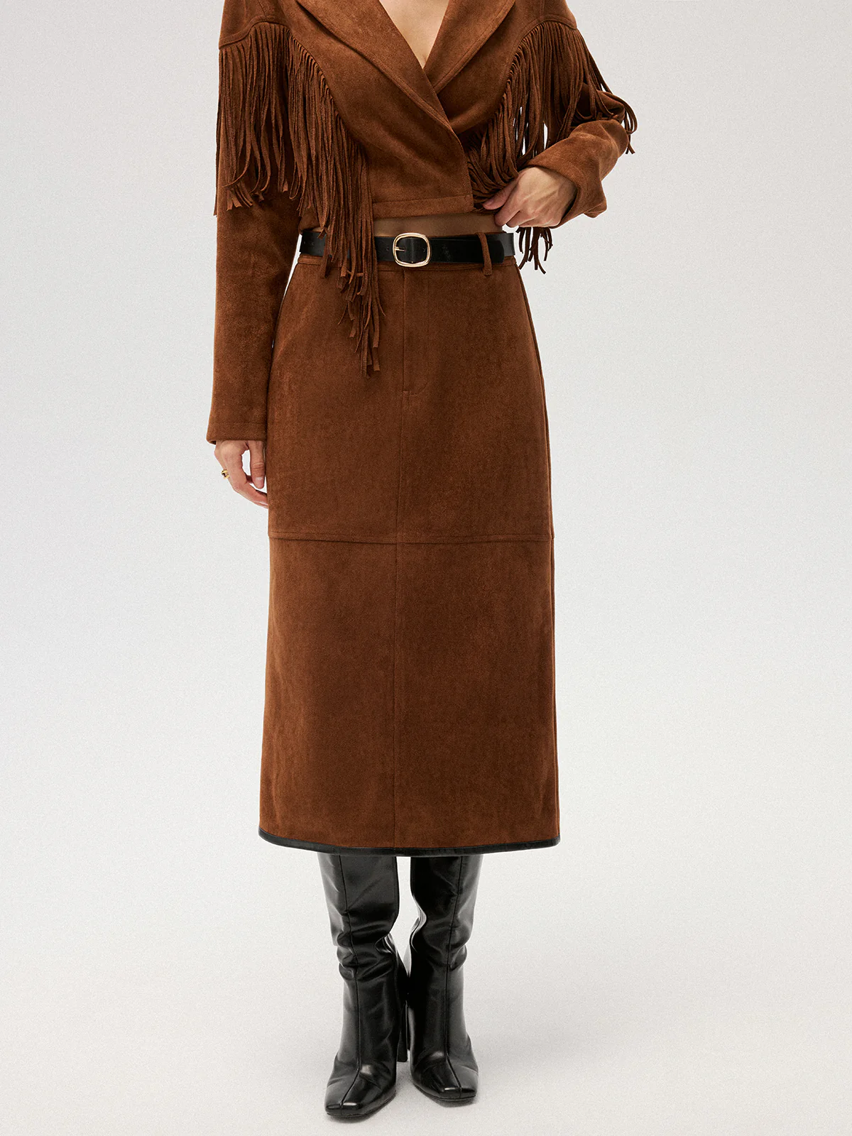 Suede Effect Midi Skirt without Belt - Image 5