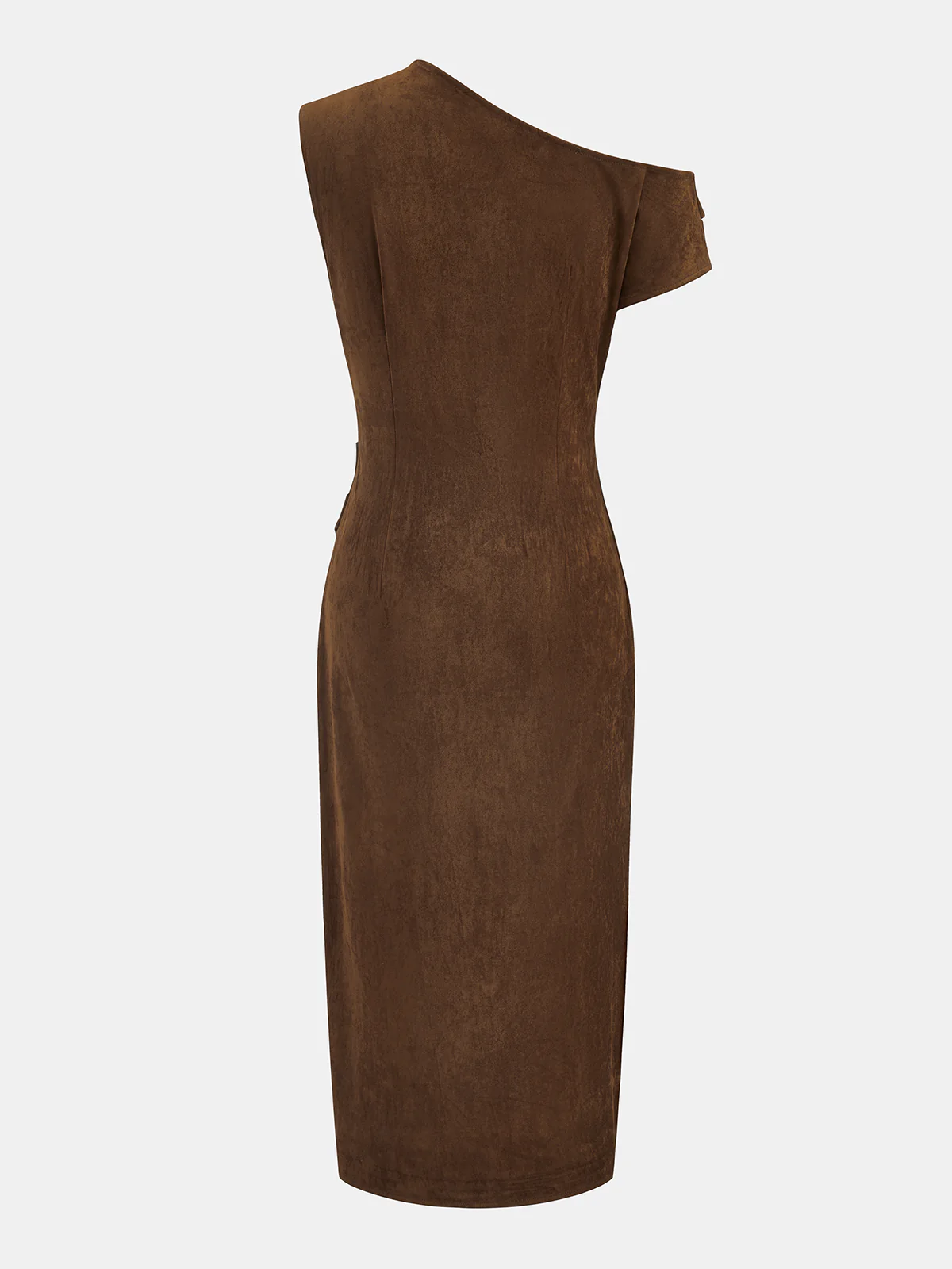 Suede Effect One-Shoulder Ruched Midi Dress - Image 2