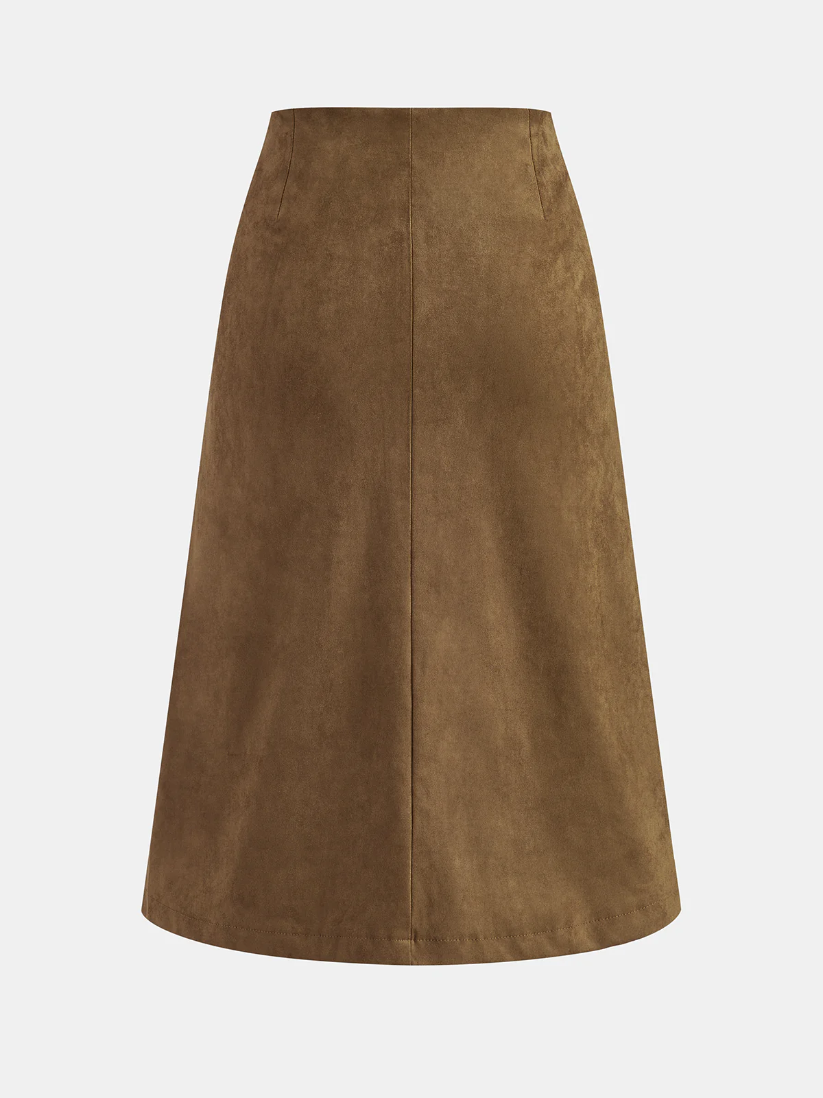 Suede Effect Pleated Button Detail Midi Skirt - Image 2